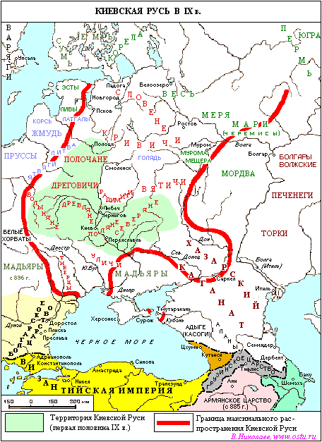 Карта Киевской Руси IX века