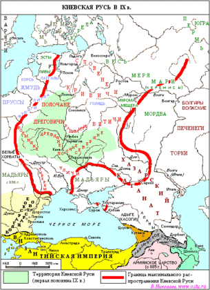Киевской Руси в IX веке. Карта