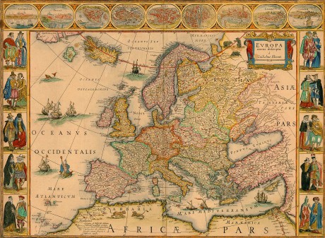 Старинная карта Европы, Виллем Янсзон Блау, начало XVII века. 877 кб, 2291х1682